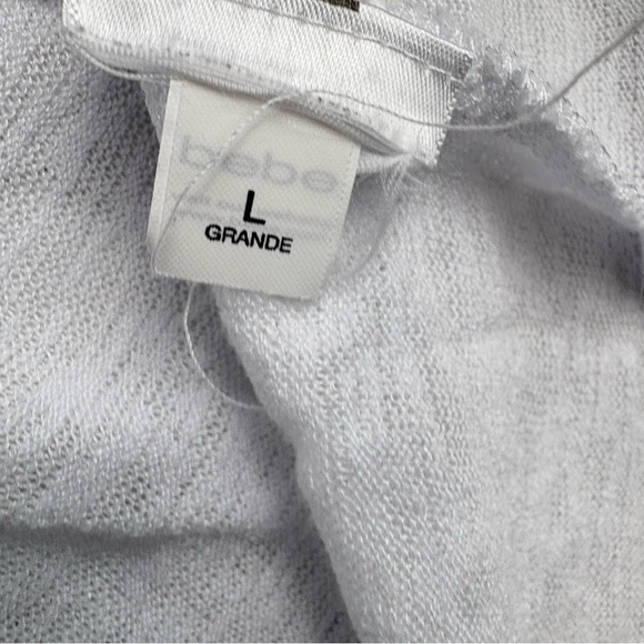 Bebe Womens Stars and Dots Studded White Tee Shirt Sz Large Gauze Fabric Raw Hem - Picture 4 of 8